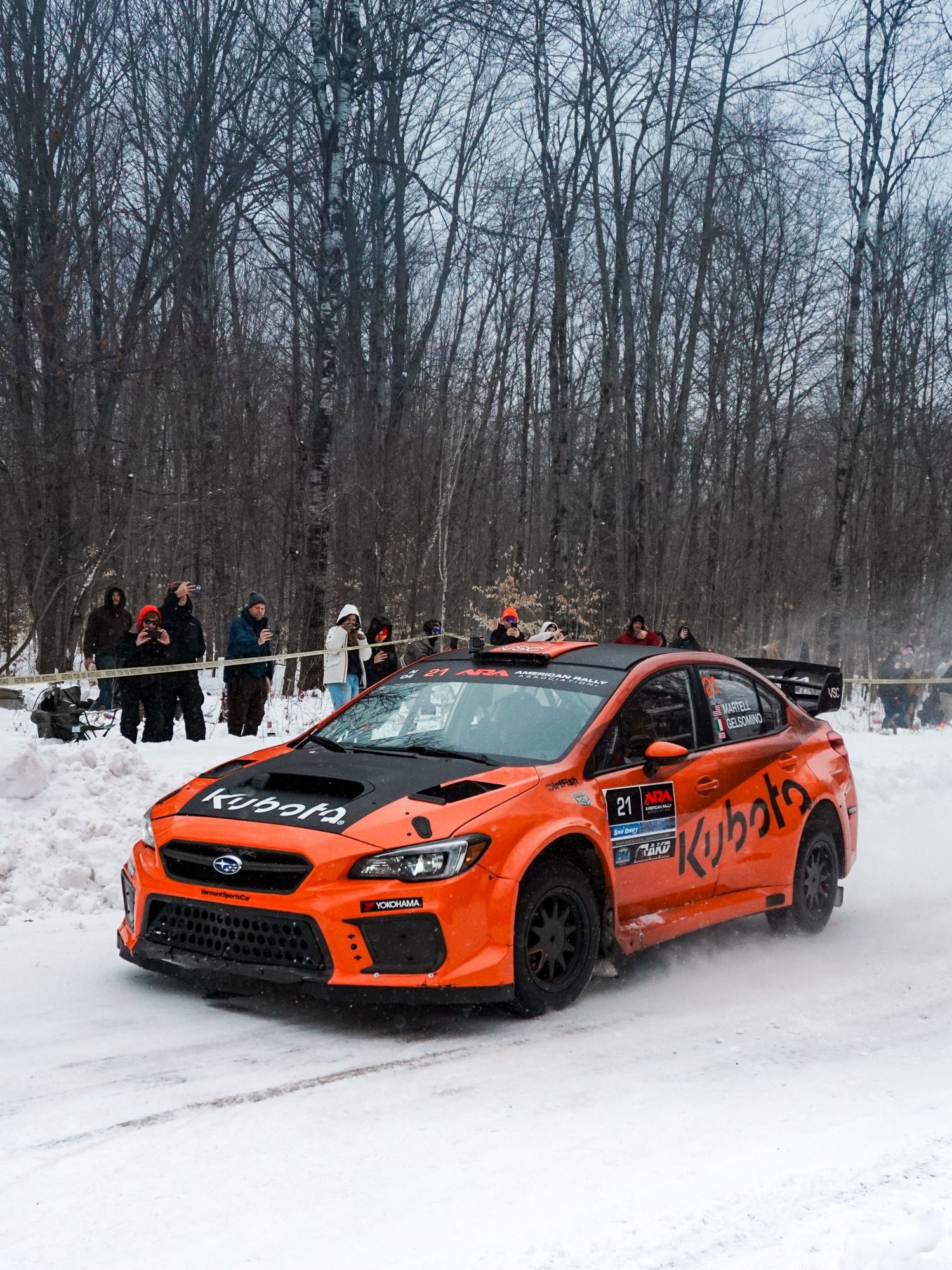 Connor and Alex heading toward a turn during a day stage at Sno Drift in Atlanta, Michigan