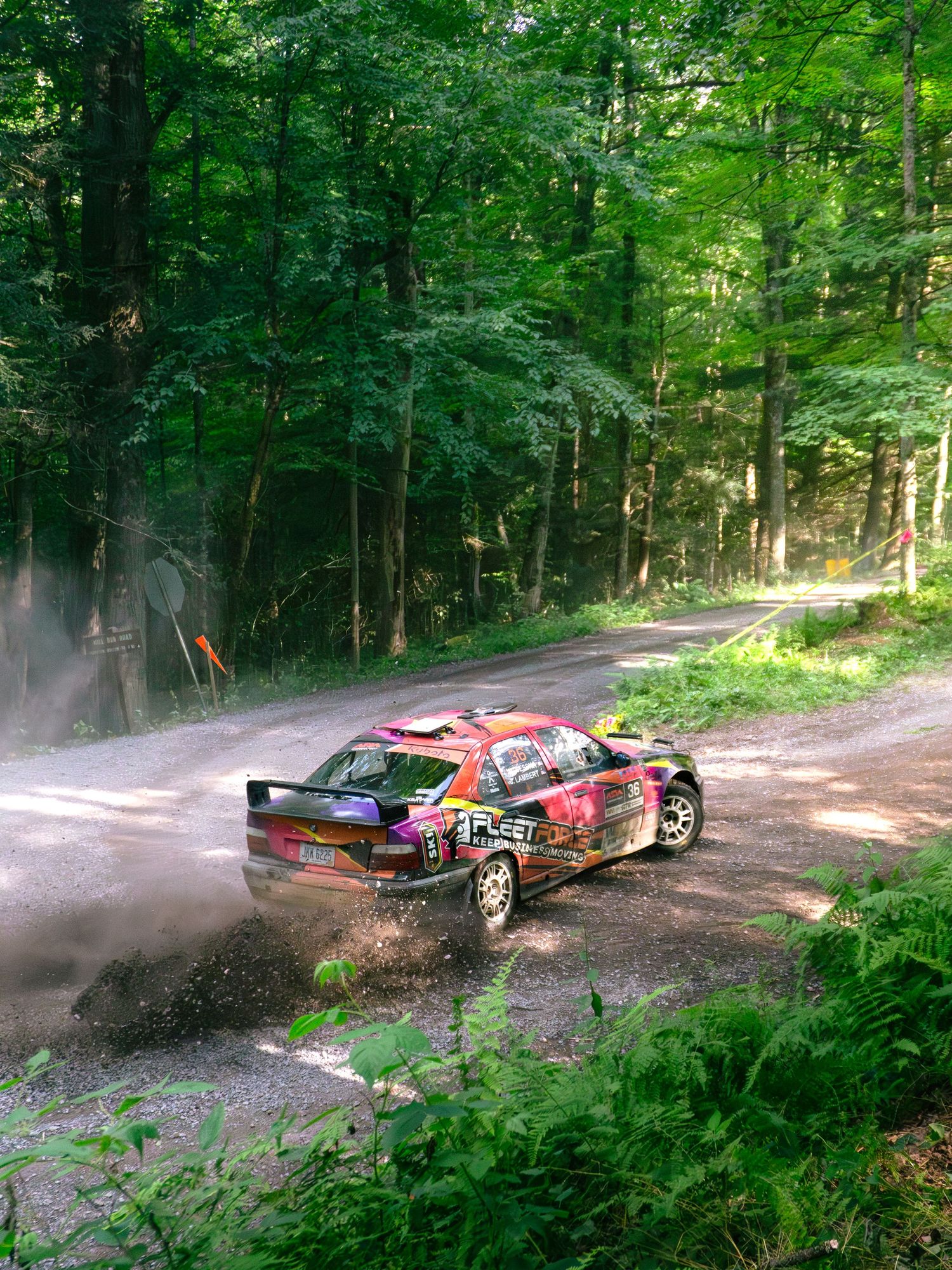 Mike Cessna and Jamie Lambert sliding through a hairpin during a stage at STPR in Wellsboro, PA