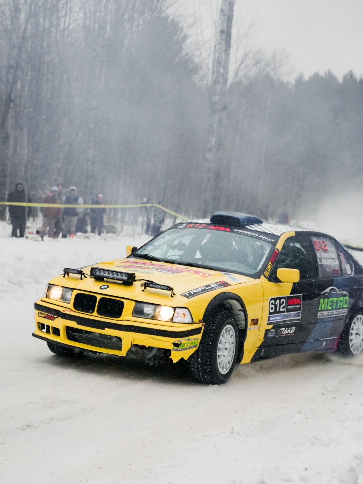 Matt Nykanen setting up for a turn during a stage at Sno Drift in Atlanta, Michigan