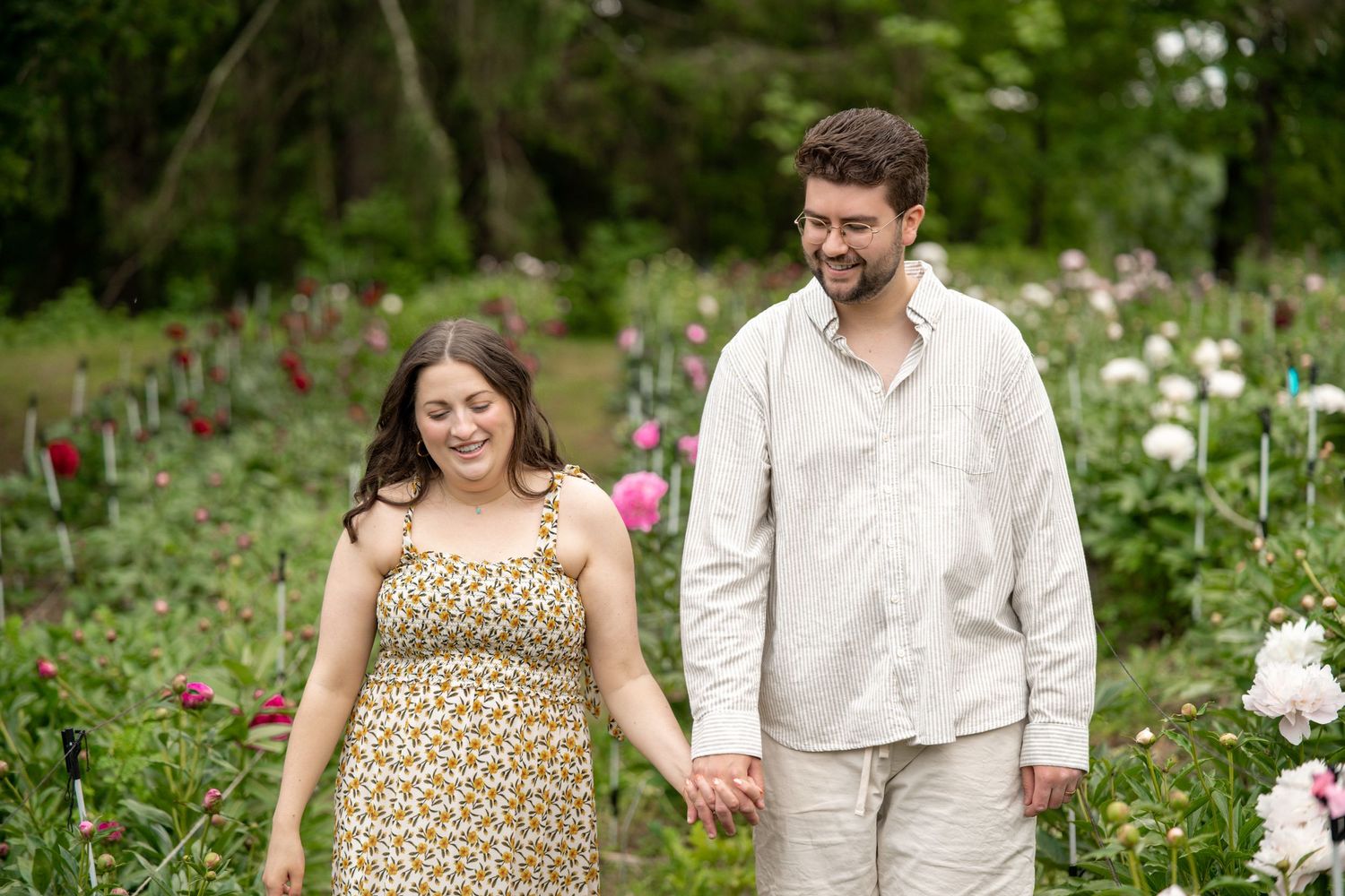 Couple Peony Field Garden Farm Nicewicz Bolton Central MA Mass Massachusetts photo photography Engagement Portrait Family