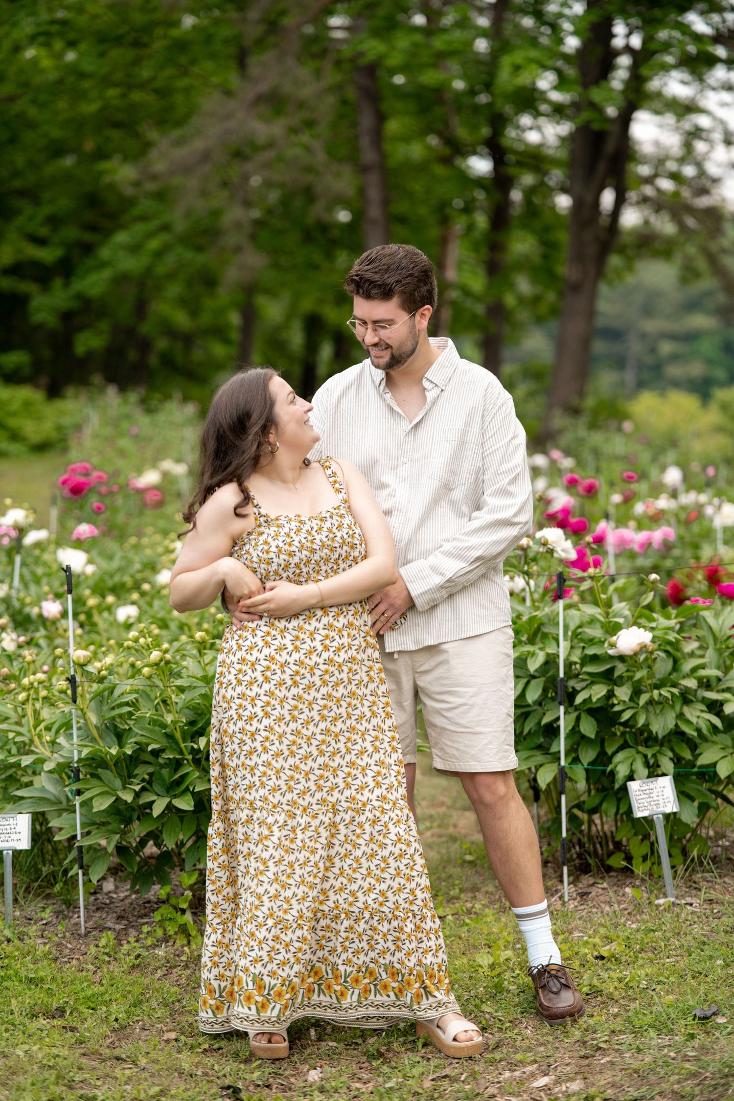 Couple Peony Field Garden Farm Nicewicz Bolton Central MA Mass Massachusetts photo photography Engagement Portrait Family
