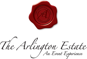 The Arlington Estate event venue logo with red wax seal and elegant script font.
