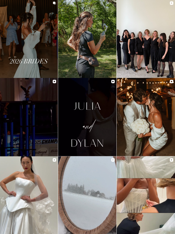 A collage of wedding celebration moments showing dancing, embraces, and formal attire at an elegant reception venue.