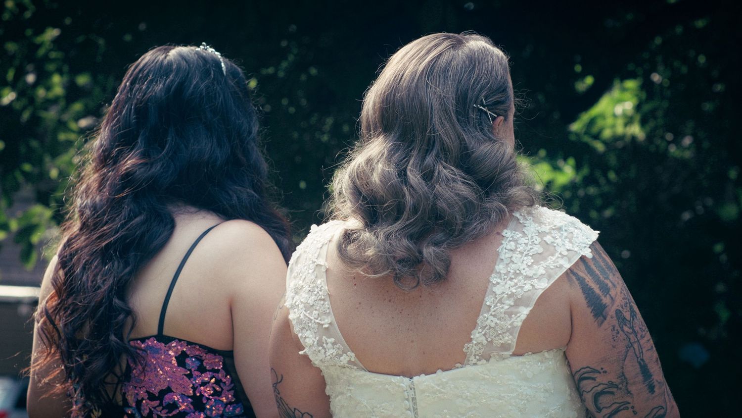 Maple Ridge British Columbia LGBTQIA+ Wedding, Two beautiful Brides stand in a beautiful forest wedding location in Maple Ridge, BC, Canada