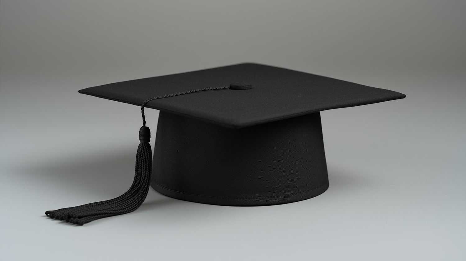 Graduation cap mortar board photographed from multiple angles on a gray background.