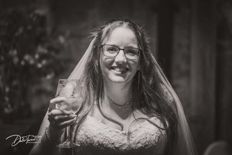 Black and white portrait shots capturing joyful wedding moments.