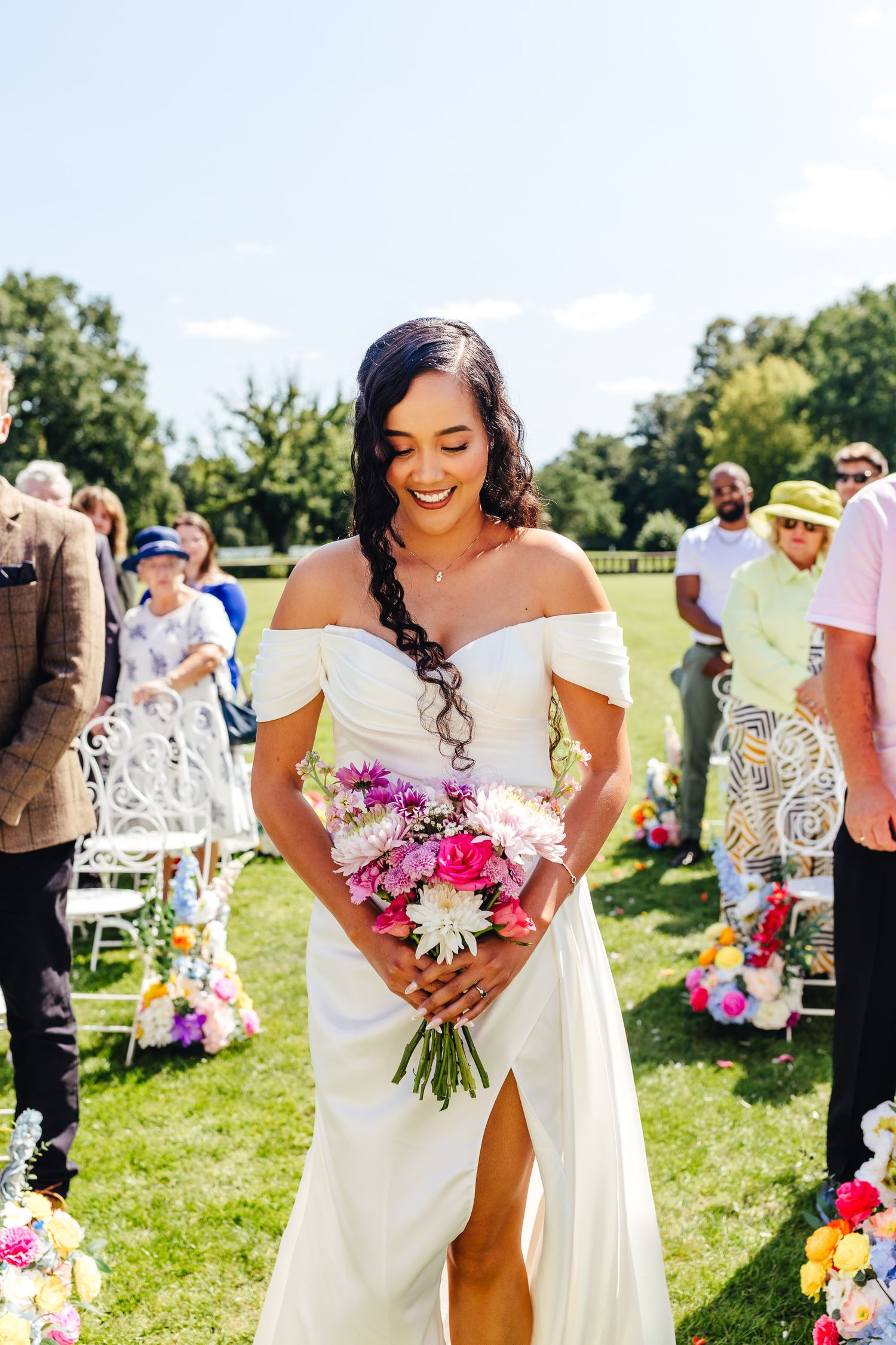 Bride walking down aisle at Bosworth Hall Warwickshire, natural wedding photography