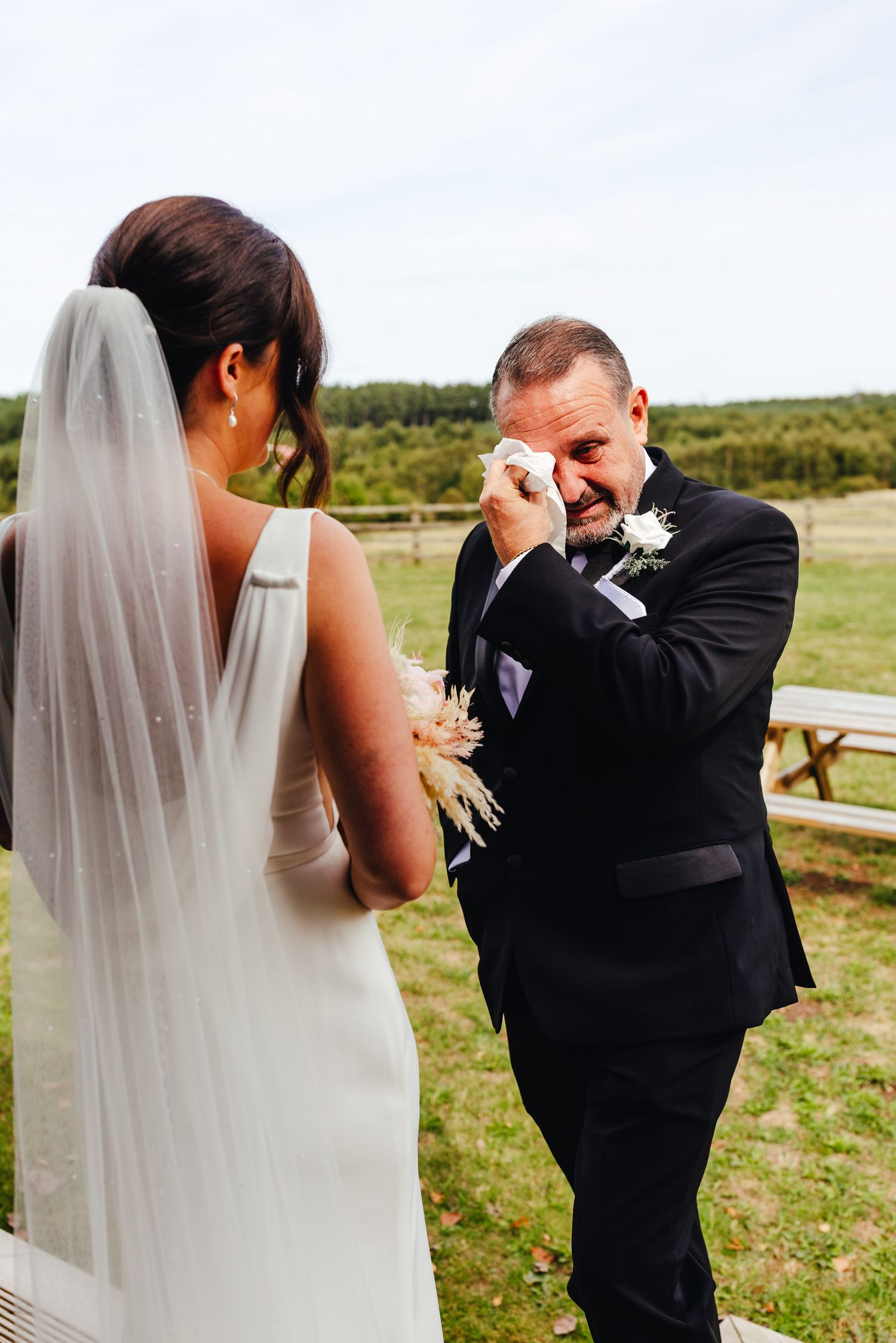 Emotional first look at Inkersall Grange Farm Derbyshire, countryside wedding photography