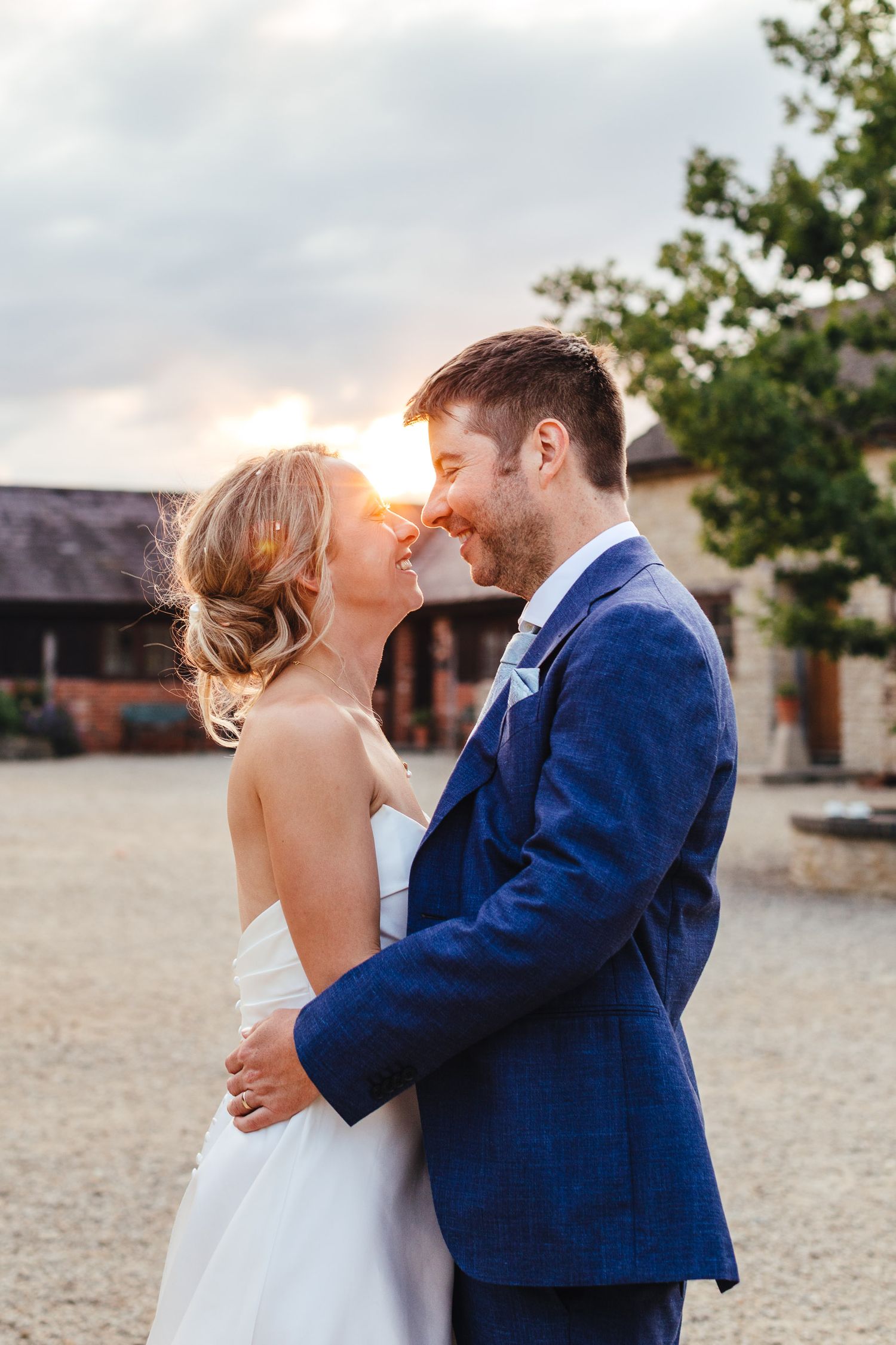 Golden hour couple portrait at Huntsmill Farm barn wedding, Buckinghamshire