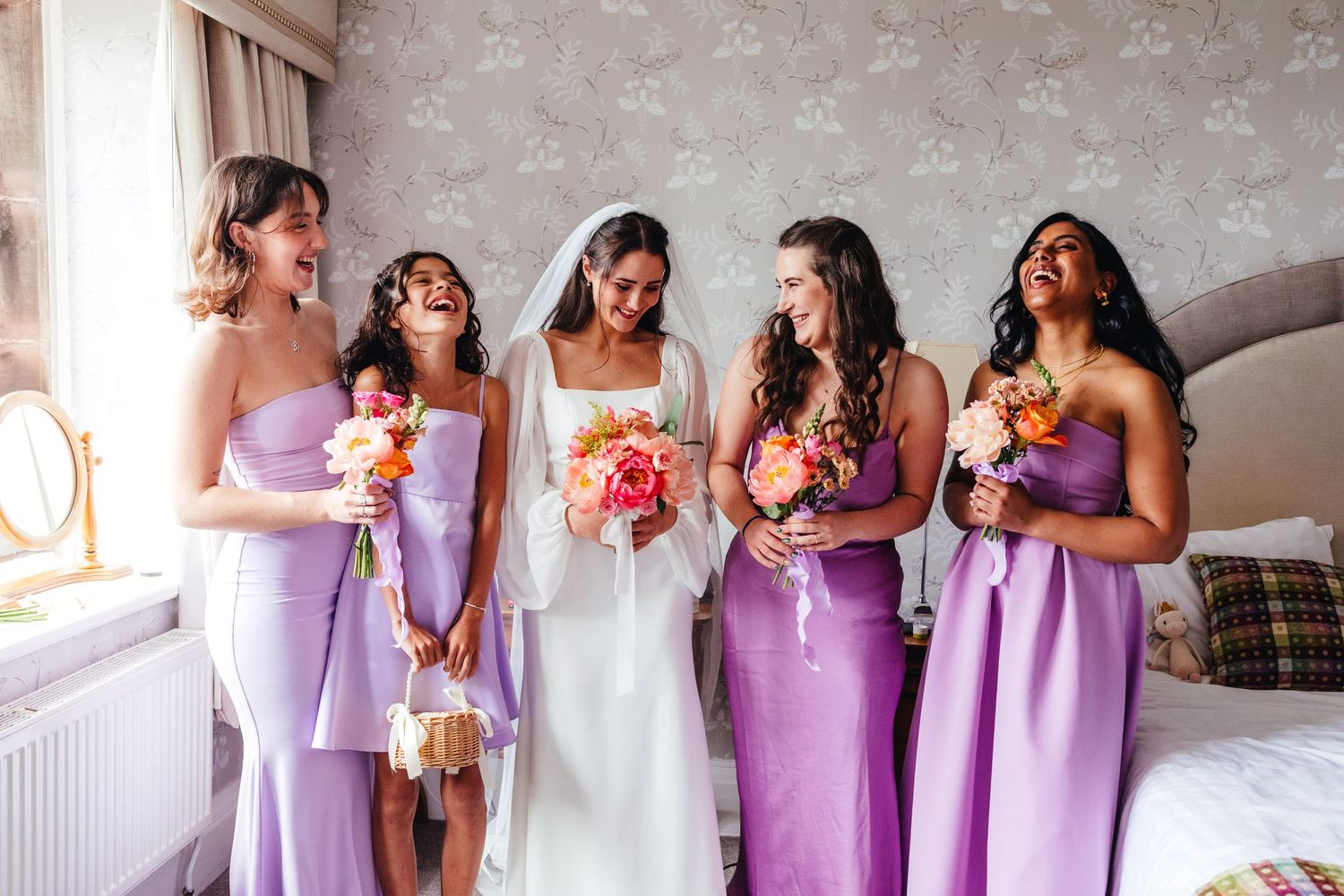 Bridal party at Netherwood Hotel and Spa, Lake District spring wedding photography