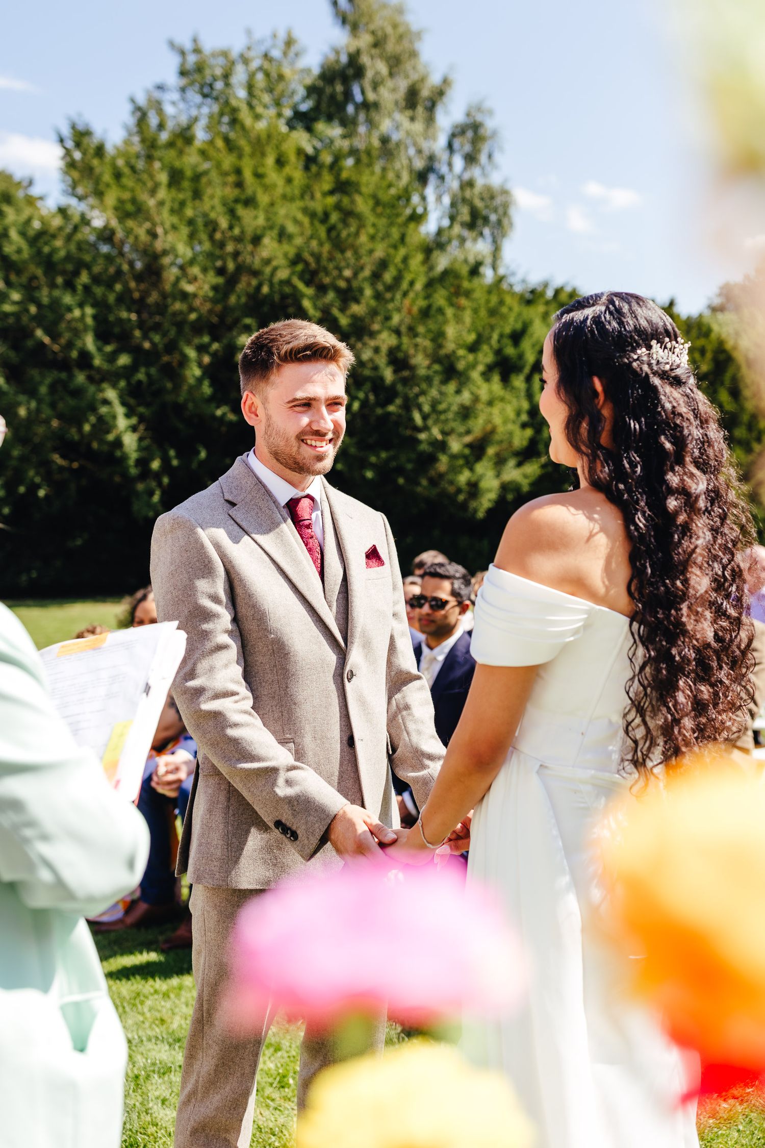 Garden ceremony at Bosworth Hall Warwickshire, elegant summer wedding photography