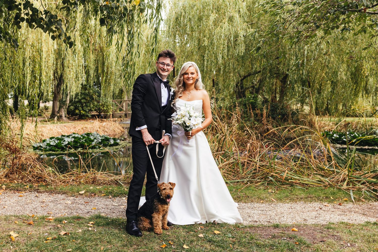 Wedding couple portrait at The Grosvenor Pulford Hotel Chester, elegant garden wedding photography