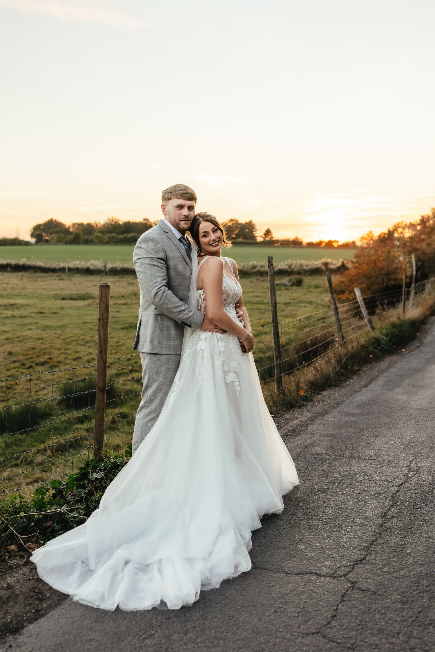 sunset wedding portrait at Cooling Castle Barn Kent