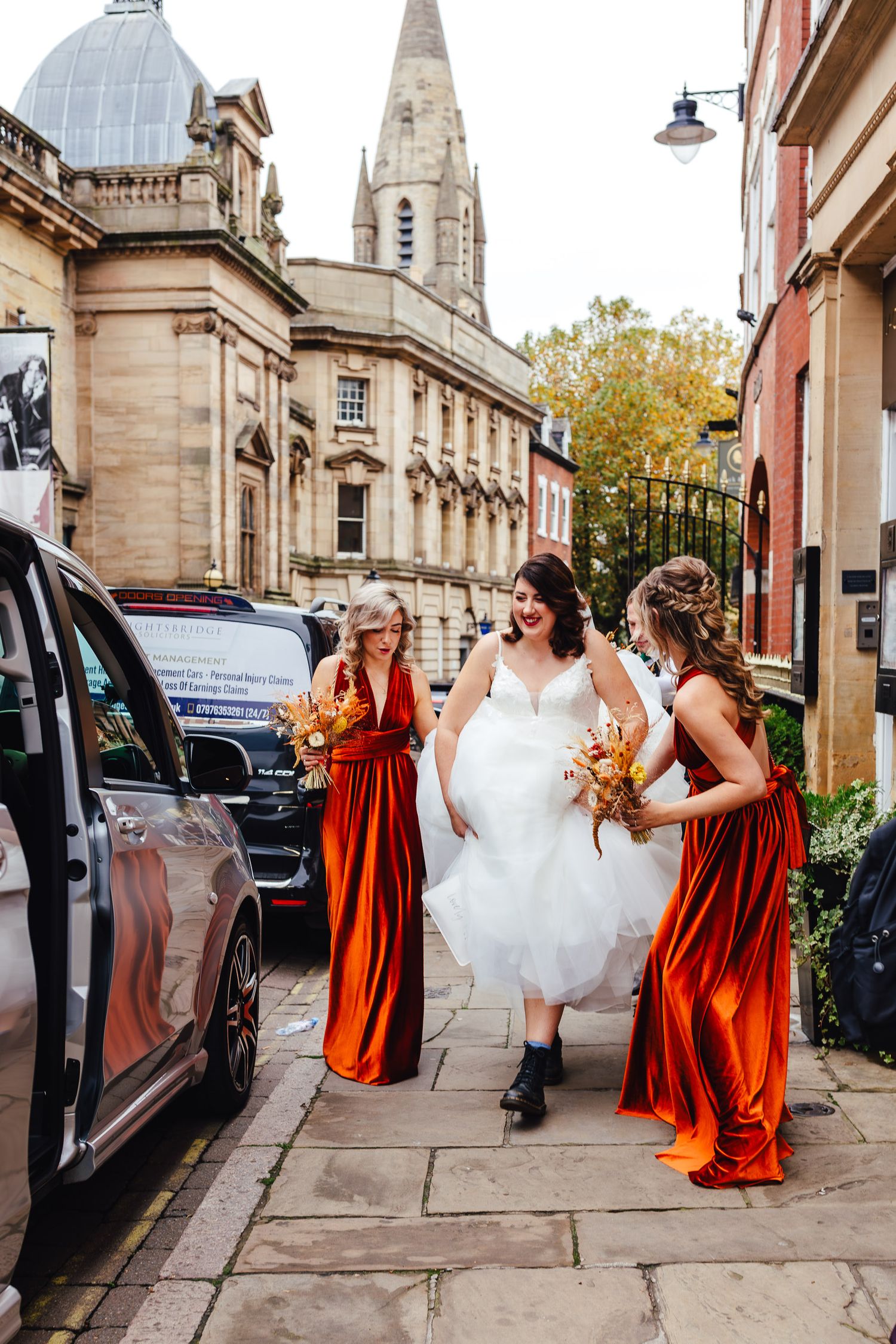 Nottingham city wedding with bridesmaids, fun candid East Midlands wedding photography