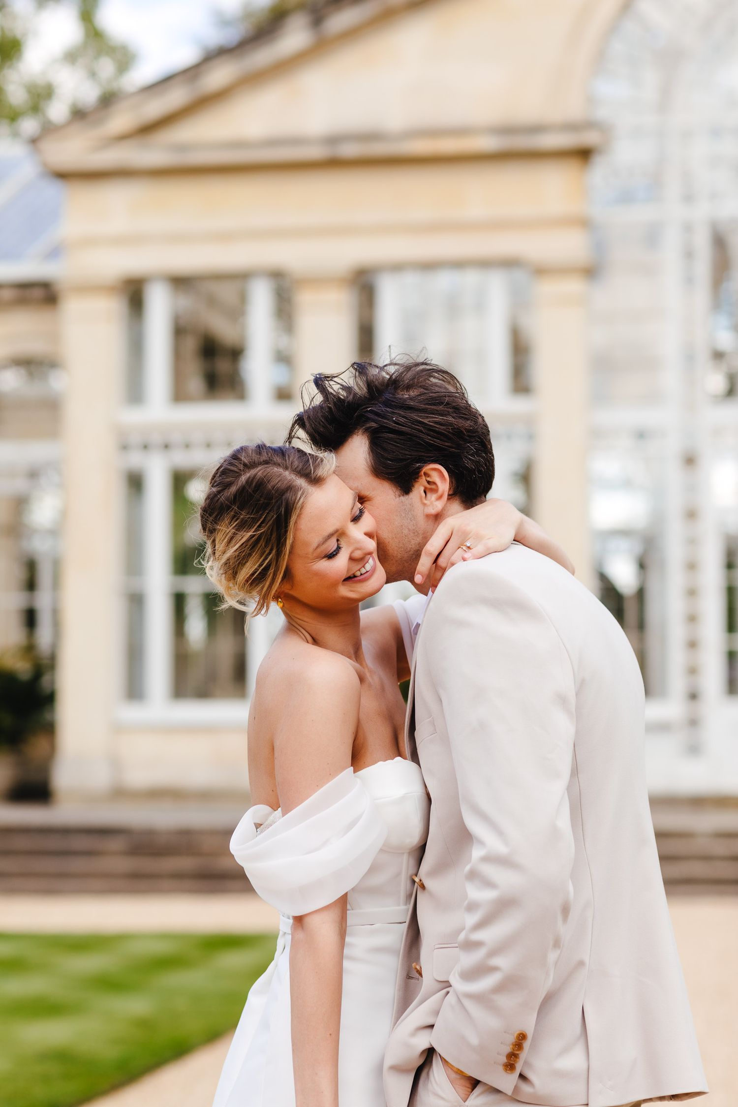 Romantic spring wedding portrait at Syon Park London, natural light couple photography