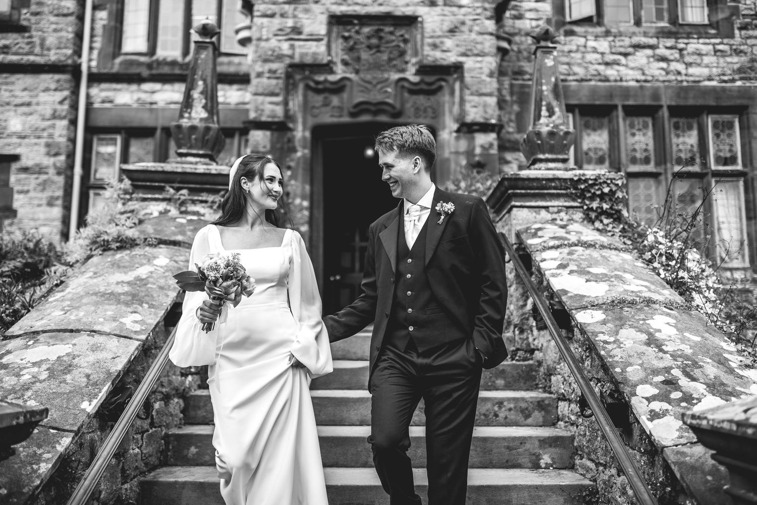 Netherwood Hotel and Spa wedding in the Lake District, black and white documentary couple portrait