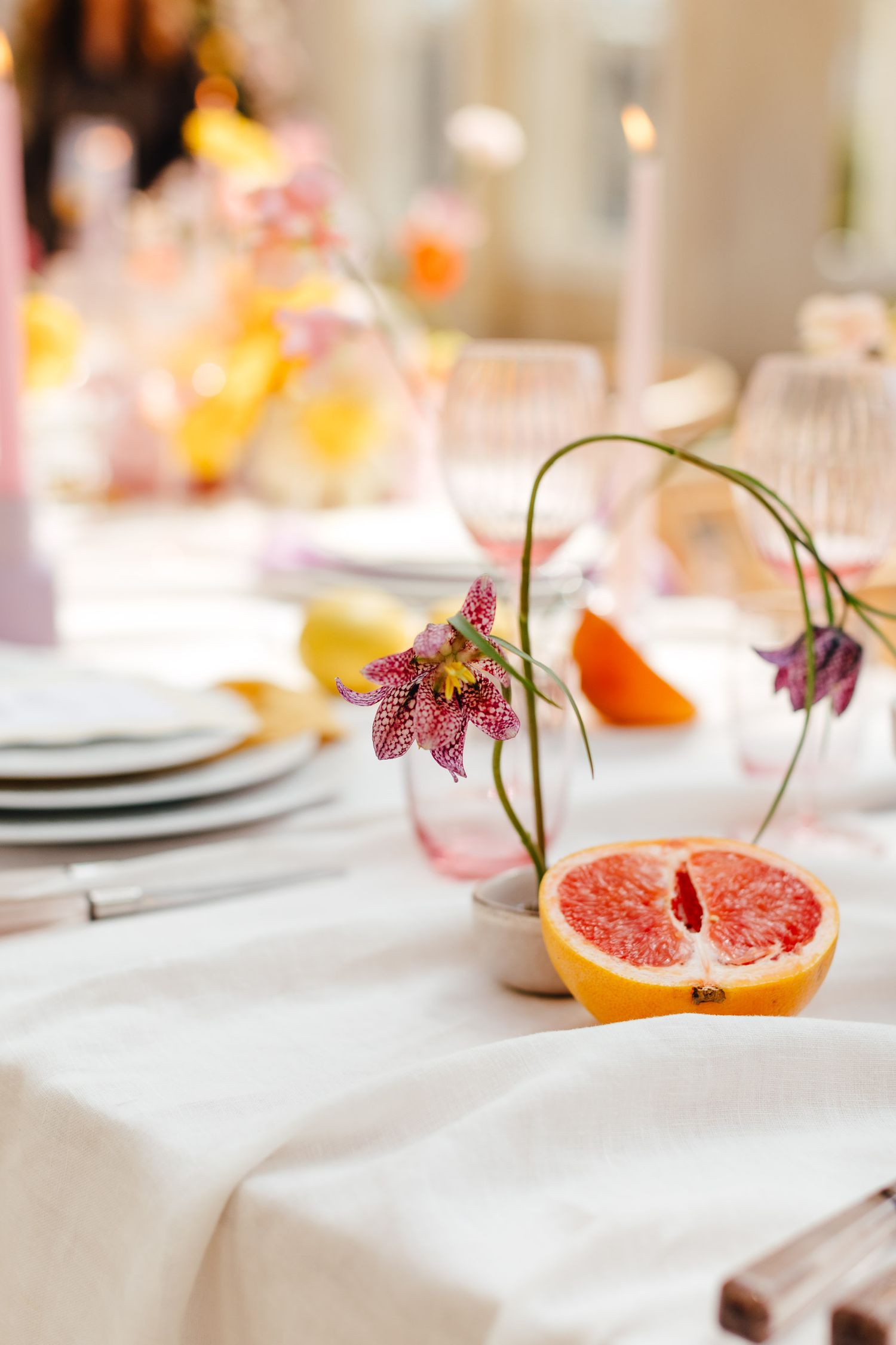 Spring wedding styling at Syon Park London with citrus table details, photographed by Derbyshire wedding photographer Mimi Foster