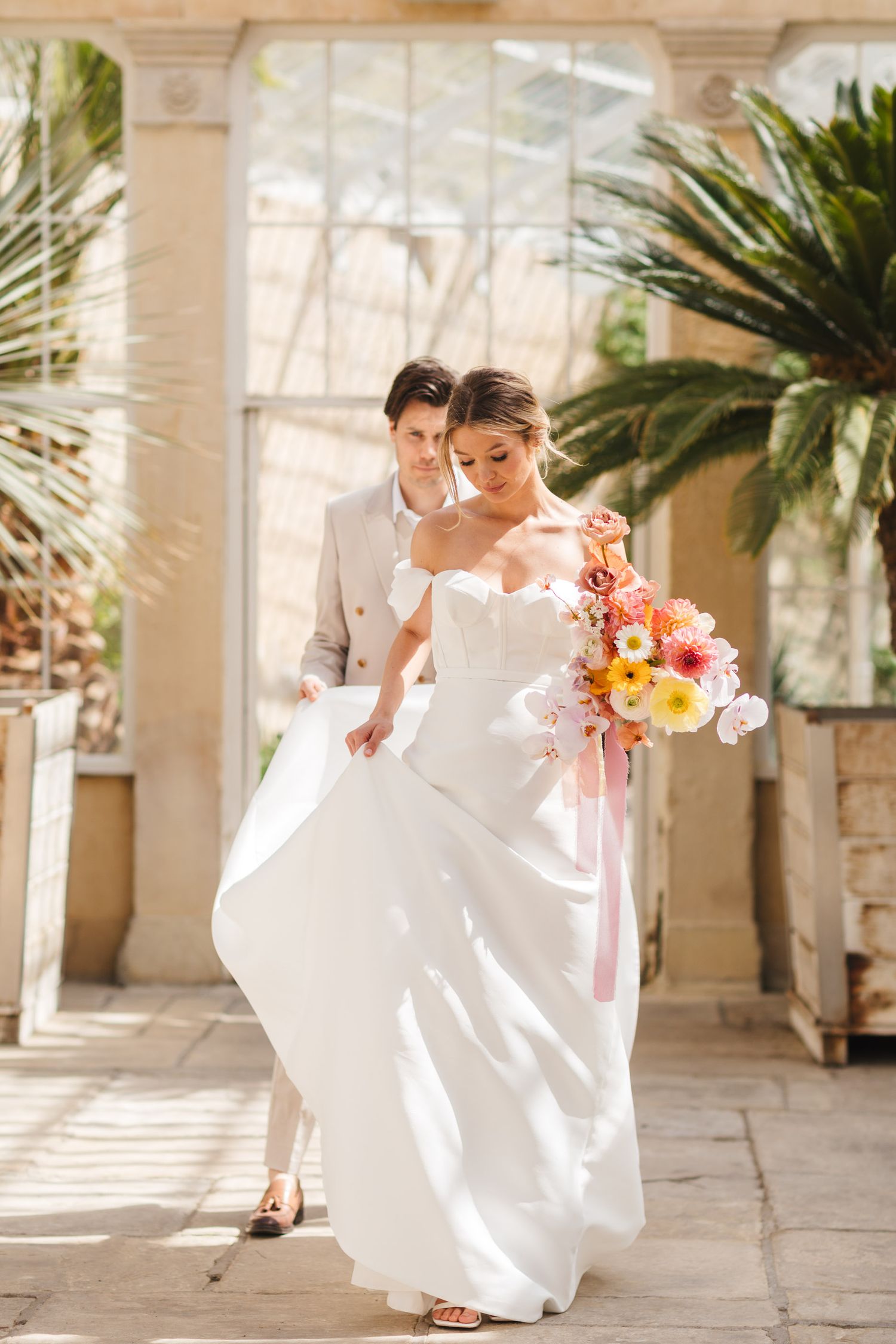 Spring bridal portrait at Syon Park London, modern luxury wedding photography in the conservatory