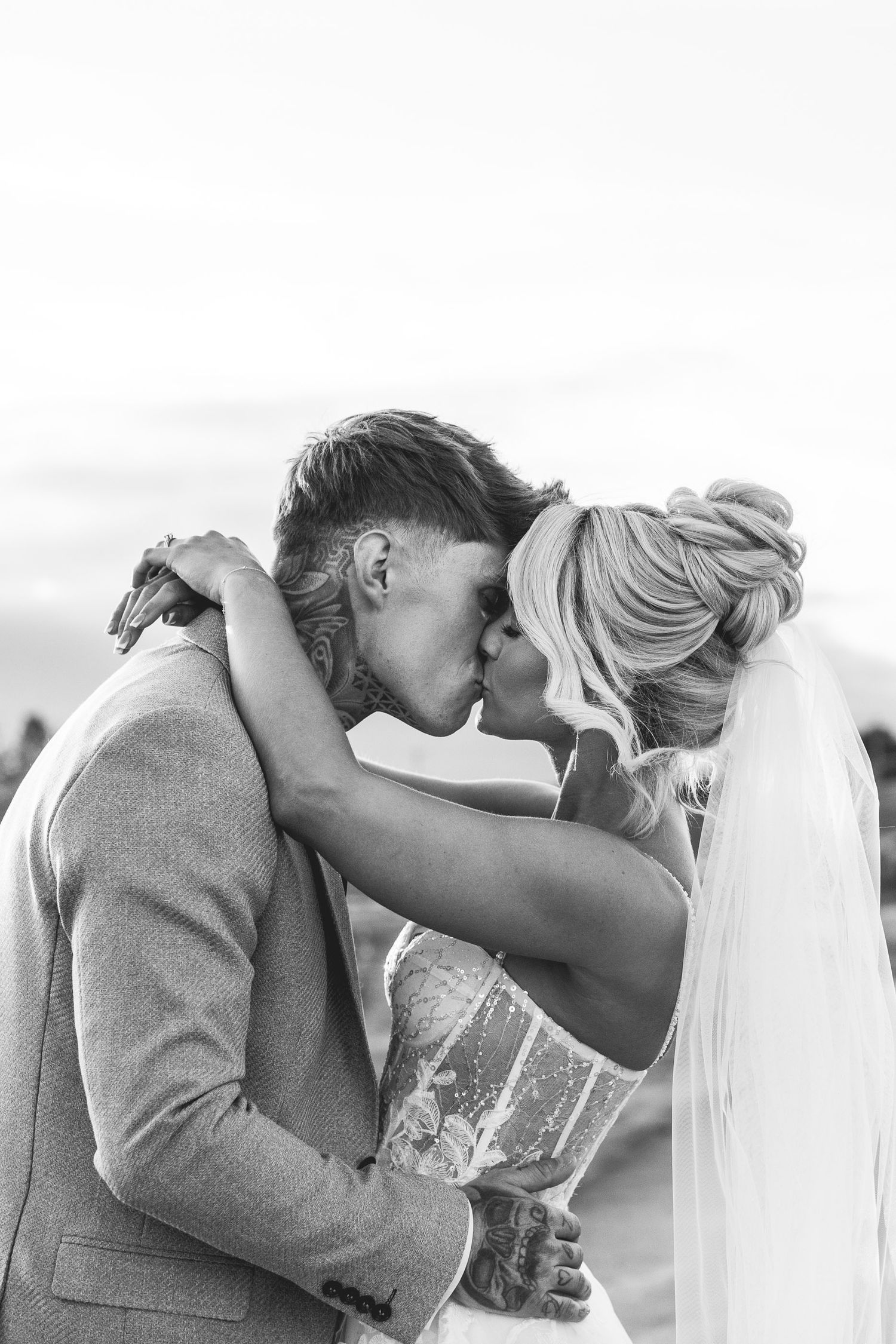 Grangefields Derbyshire sunset wedding photography, golden hour couple portrait at luxury East Midlands venue