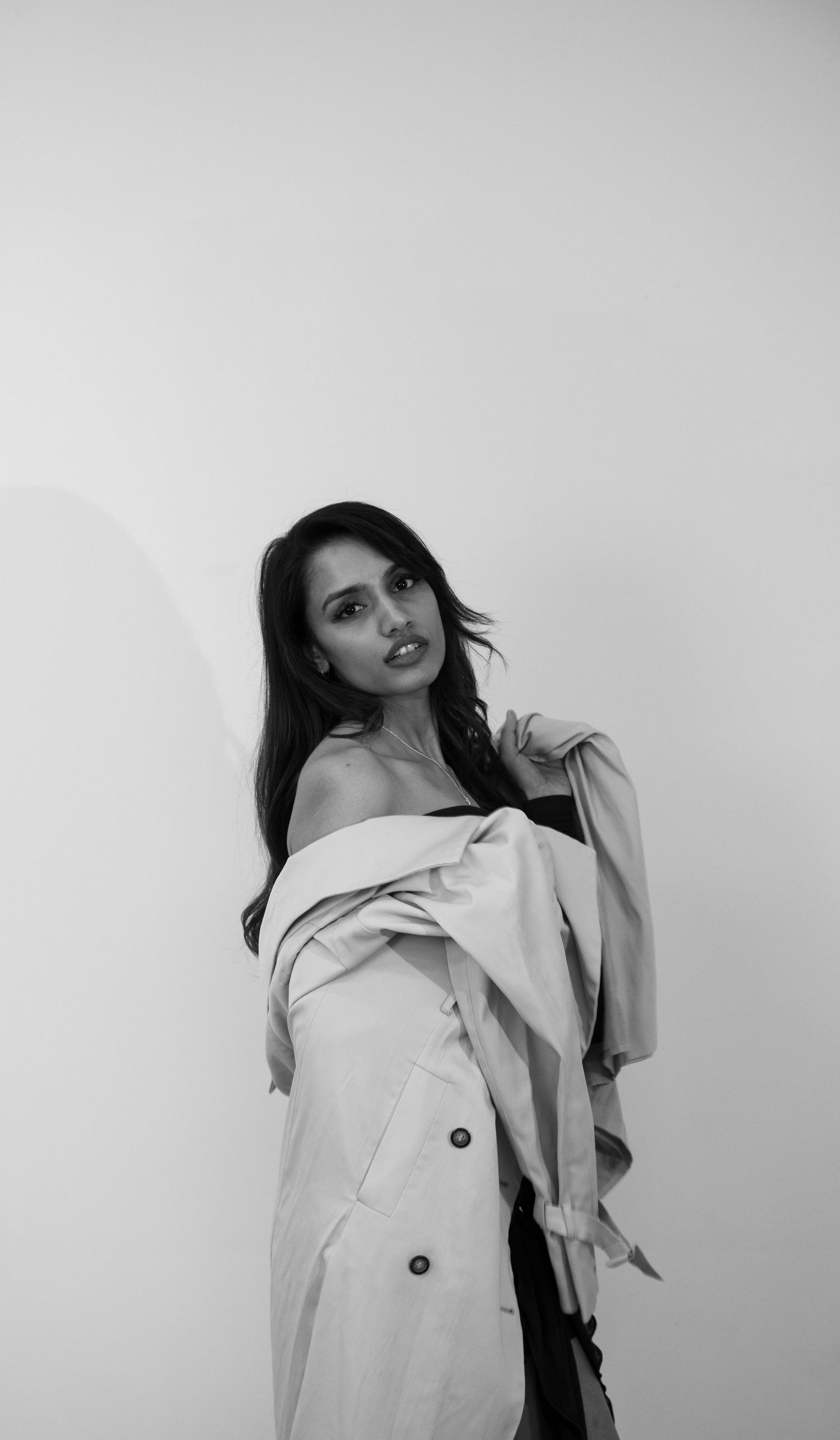 Model in black and white posing