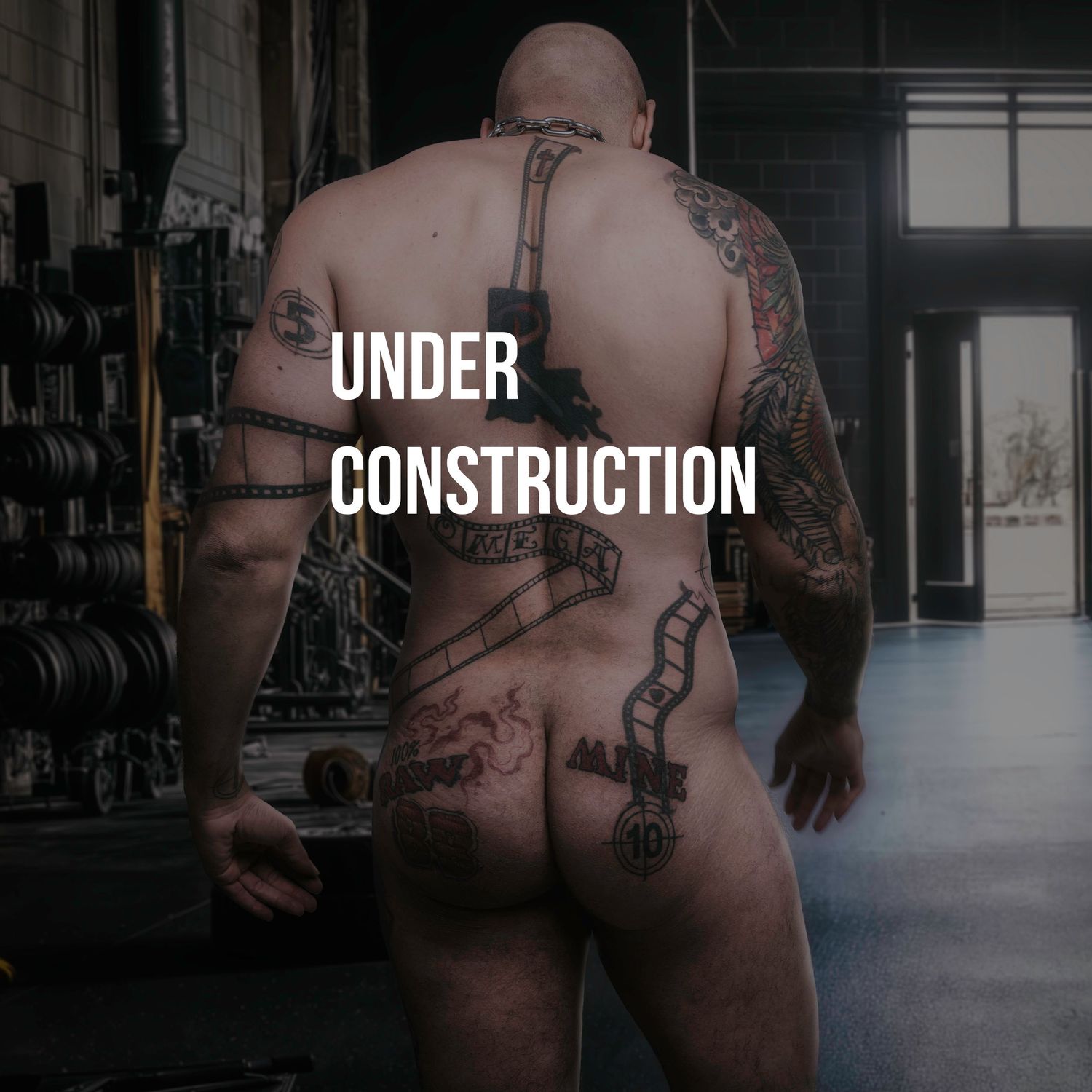 Black and white artistic photo series showing a tattooed back with the text 