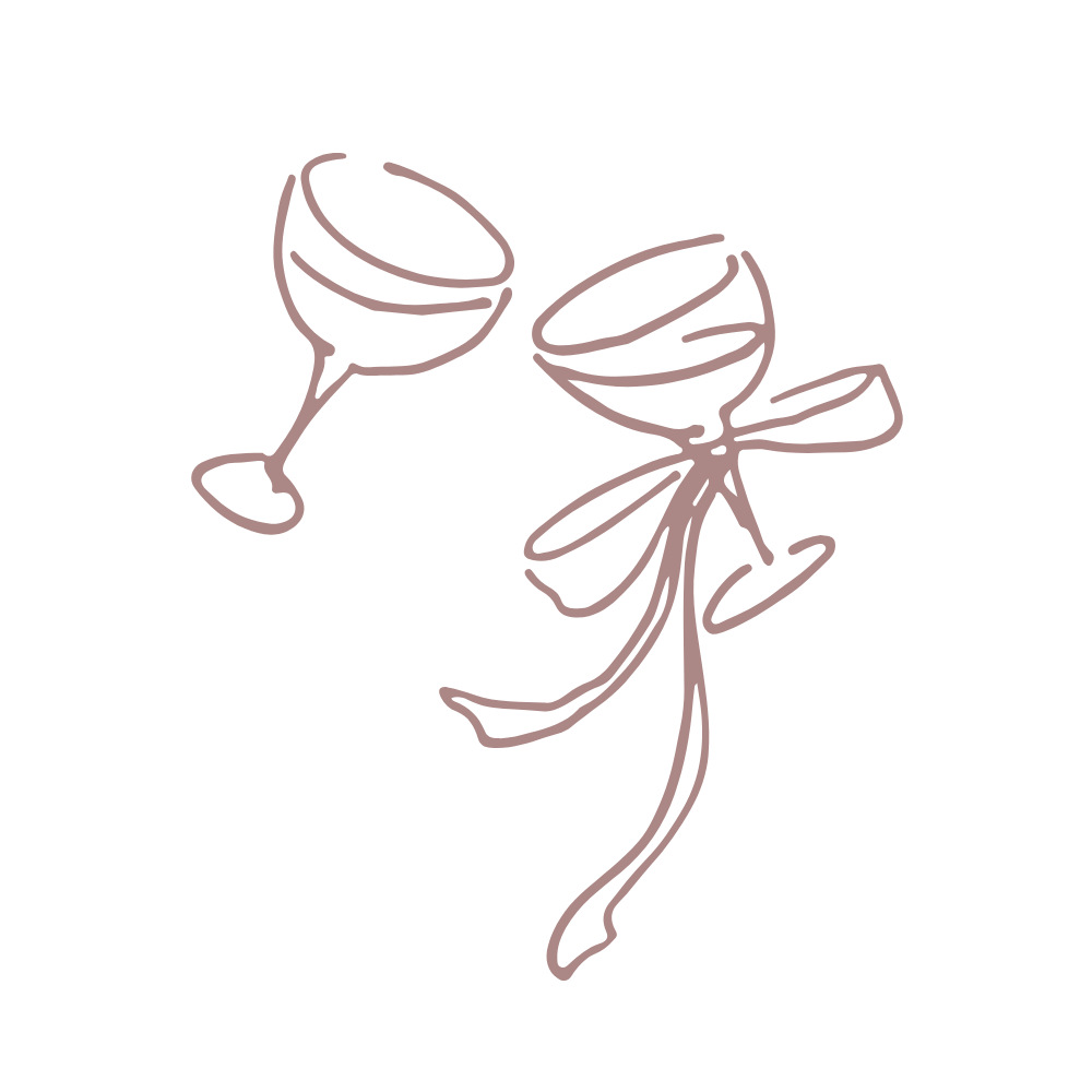Minimalist sketches of decorative bows in brown ink.