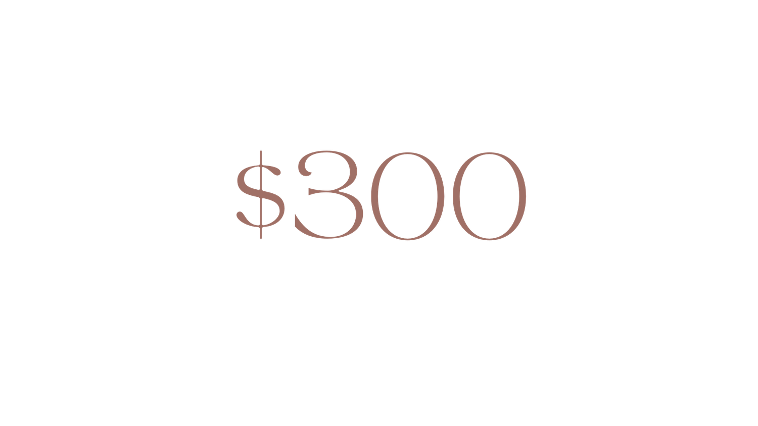 Price text showing $300 in a muted rose color.