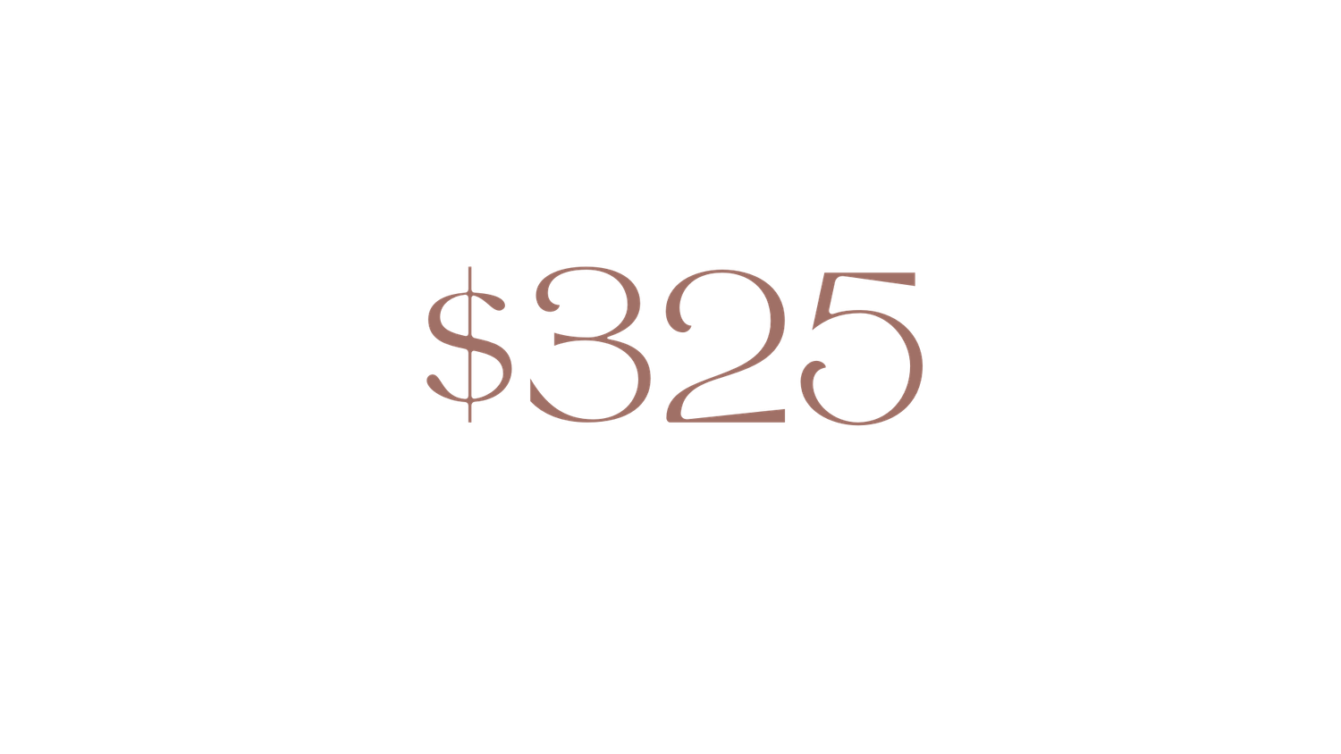 Price display showing $325 in a soft rose-colored typography.