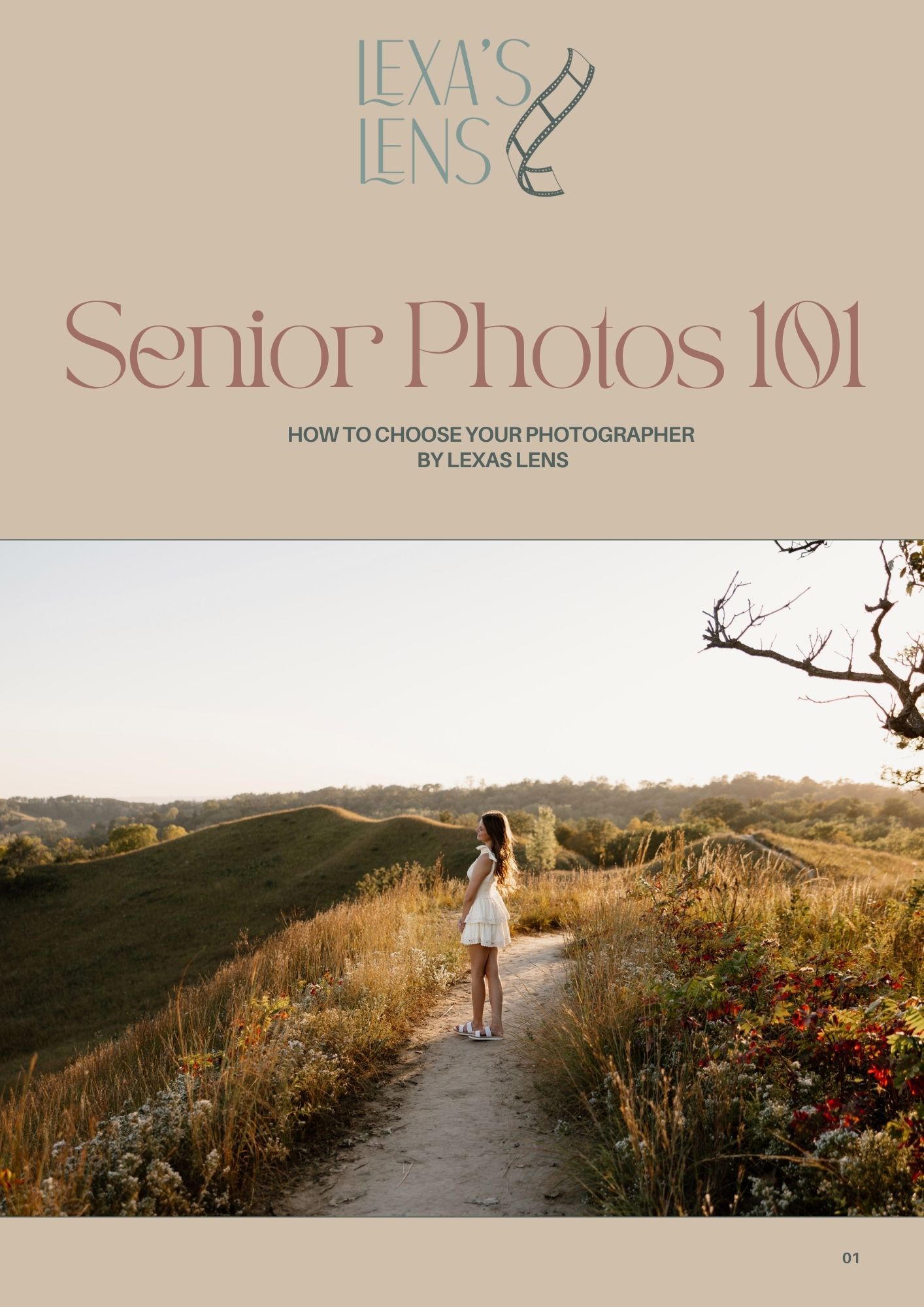 A series of outdoor photo shoot scenes at golden hour showing a figure walking along coastal trails with mountains in background.