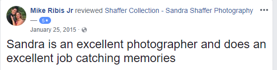 A positive customer review praising a photographer's skill at capturing memories.