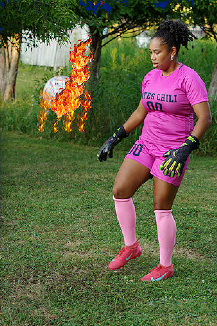 A sequence showing a person in pink athletic wear practicing dance moves outdoors in a grassy setting.