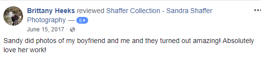 Facebook review expressing satisfaction with couple's photo session results.