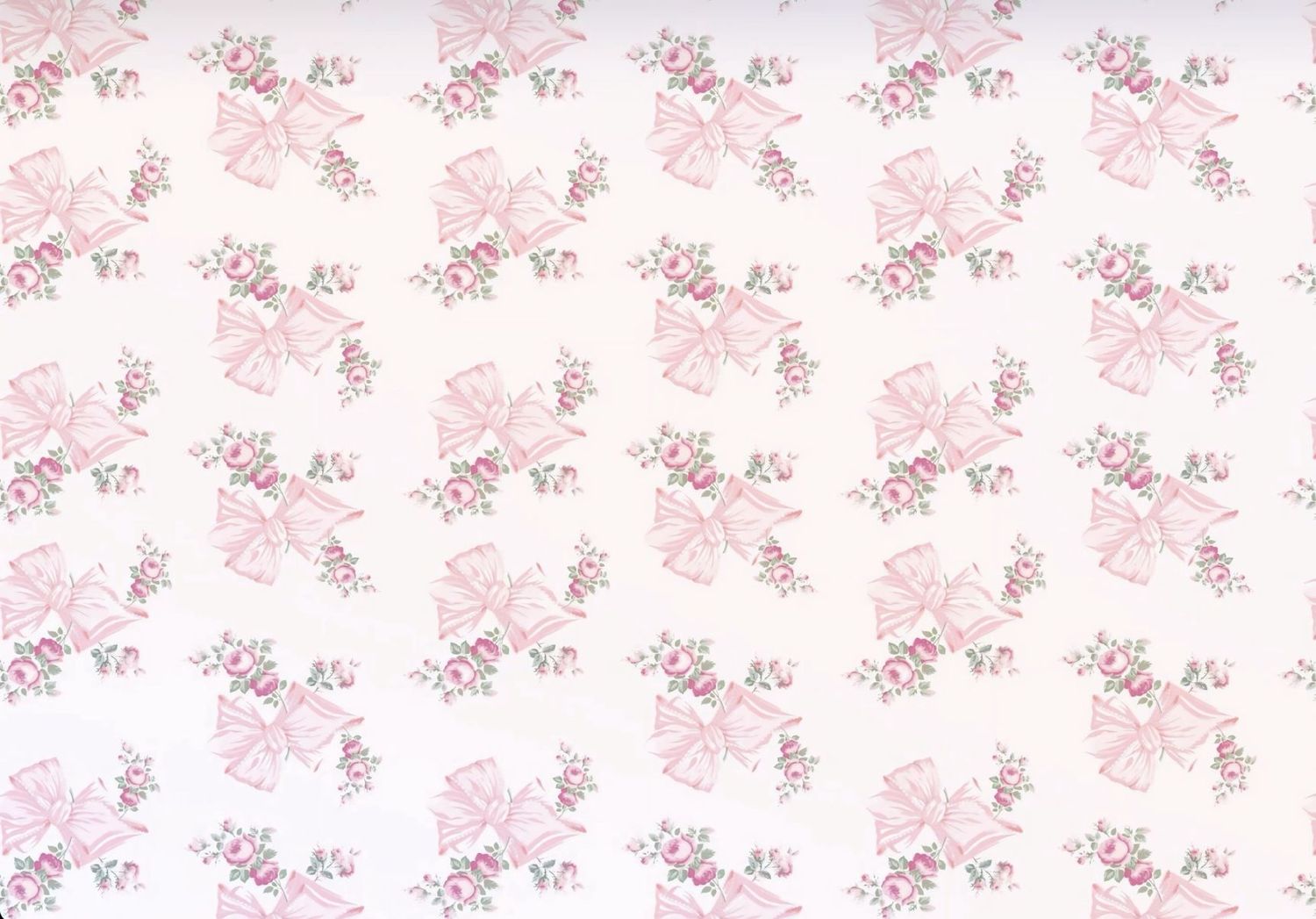 Delicate pink floral and bow pattern on white background, perfect for feminine wallpaper or gift wrapping paper.