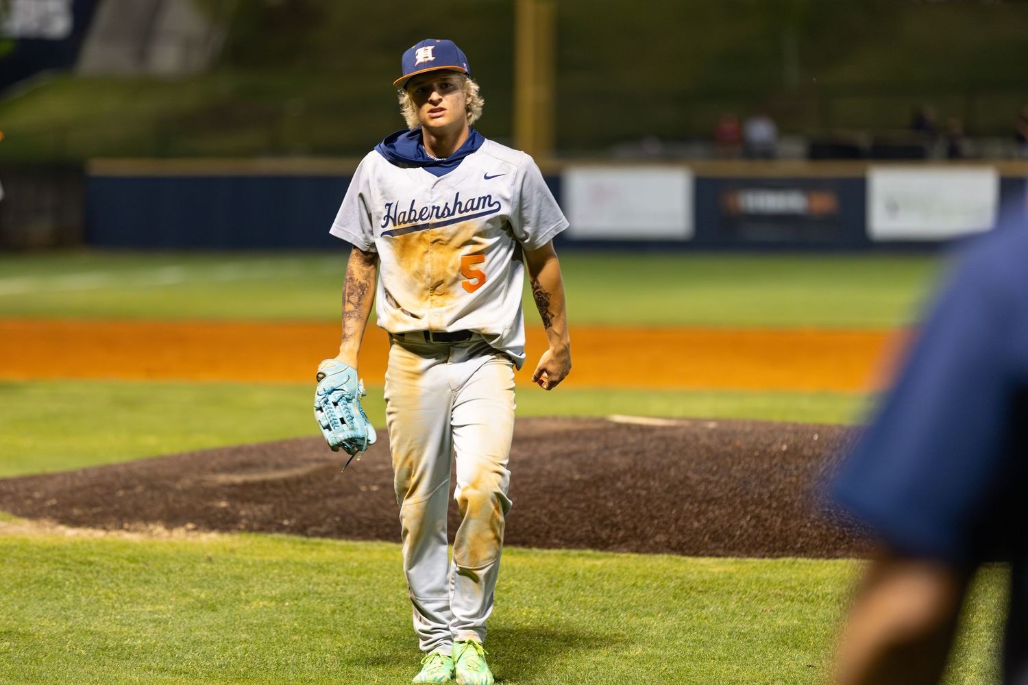 Habersham Central High School baseball pitcher walks off the mound toward his dugout.