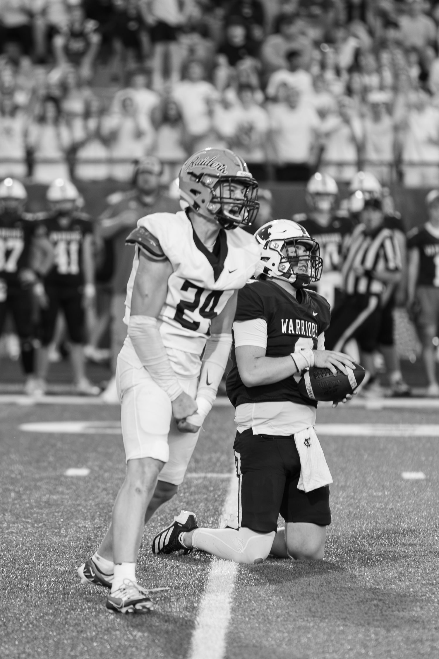A Habersham Central defensive player celebrates sacking the White County quarterback during a game played in Cleveland, Georgia.