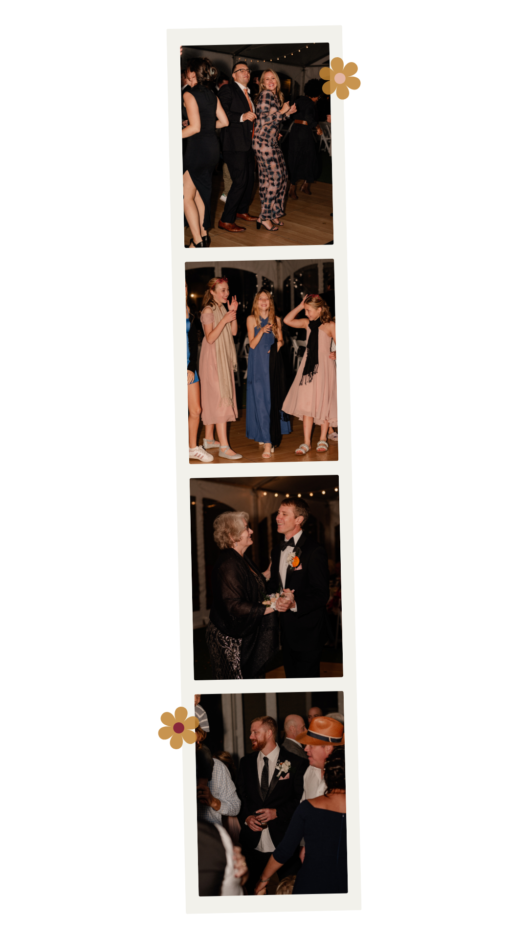 Photo strip in Documentary style candids of wedding reception in the Berkshires Massachusetts