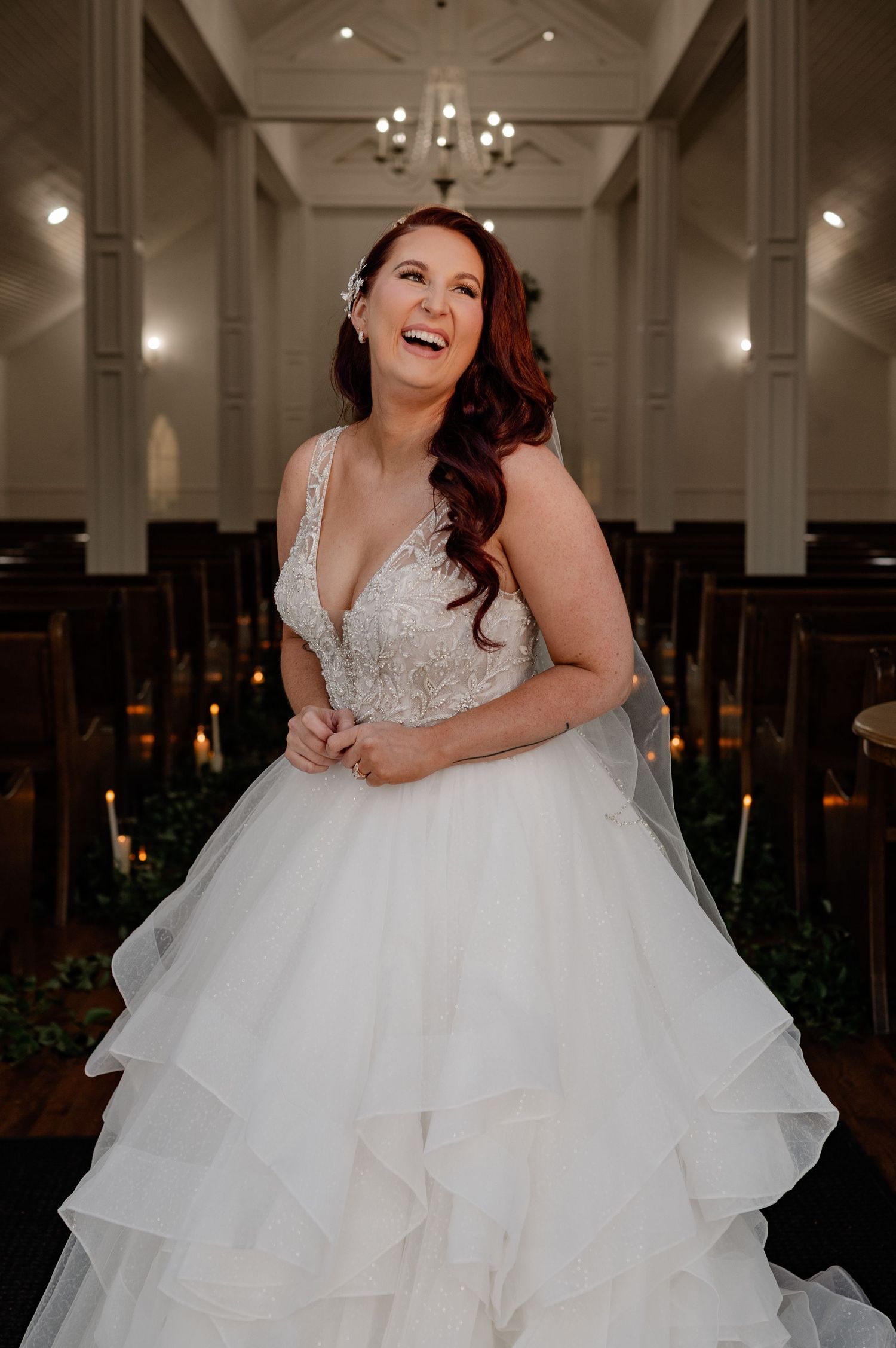 Joyful bridal portrait of a bride post wedding ceremony in Denton, Texas.