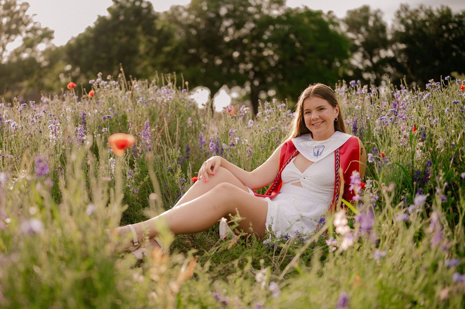 Spring senior photo session in wildflower patch in Richardson, Texas