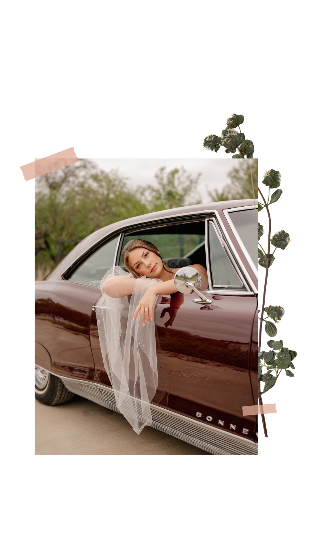 Collage of bridal photo during wedding portraits in Paradise, TX and dried flowers and leaves