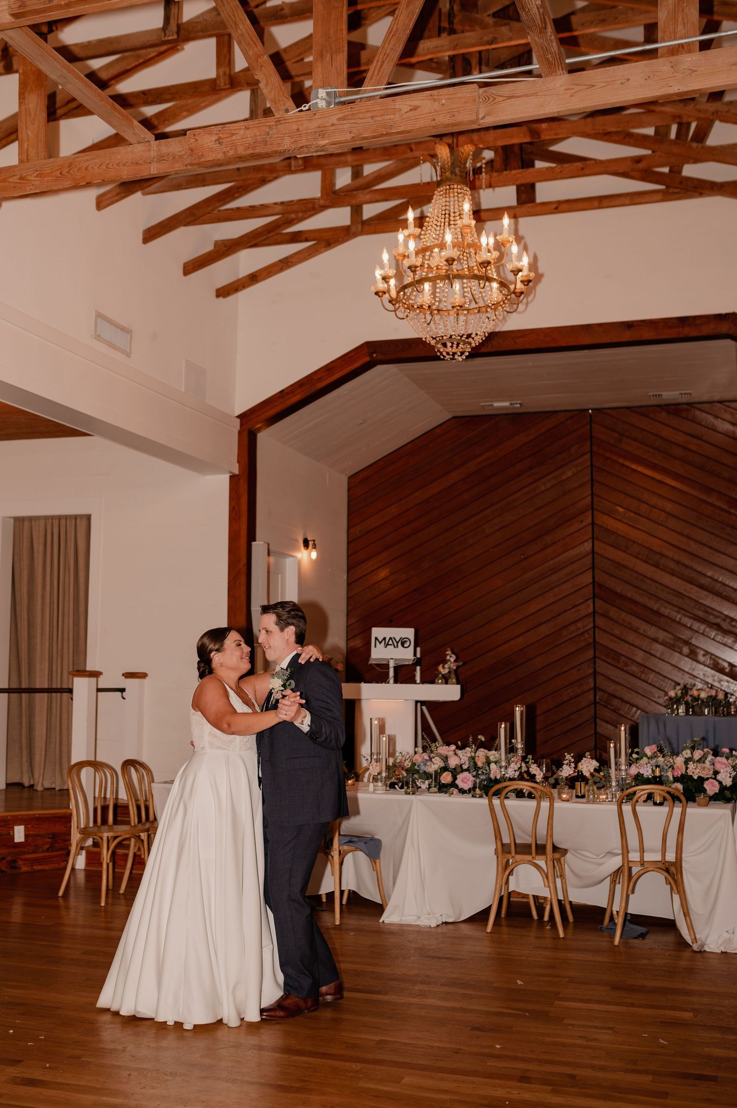 Wedding couple intimately dancing at private last dance in Bishop Arts venue in Dallas, Texas