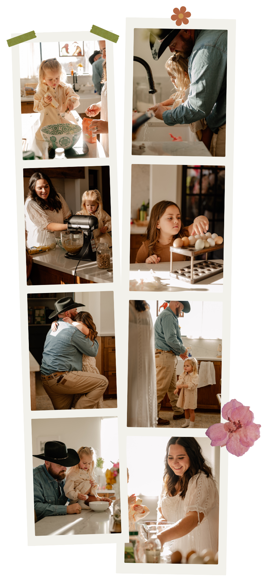 Film strips of a family cooking in their kitchen for an at-home lifestyle family session in Greenville, Texas