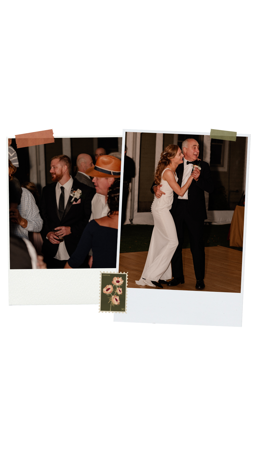 Polaroids of Documentary style candids of electric wedding reception in the Berkshires Massachusetts