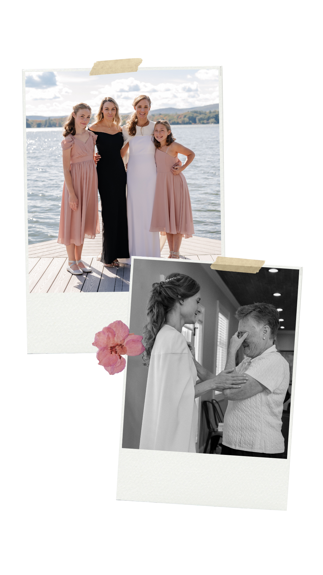Polaroids of a bride and her bridesmaids then bride and her mother as they prepare for the wedding ceremony in the Berkshires Massachusetts
