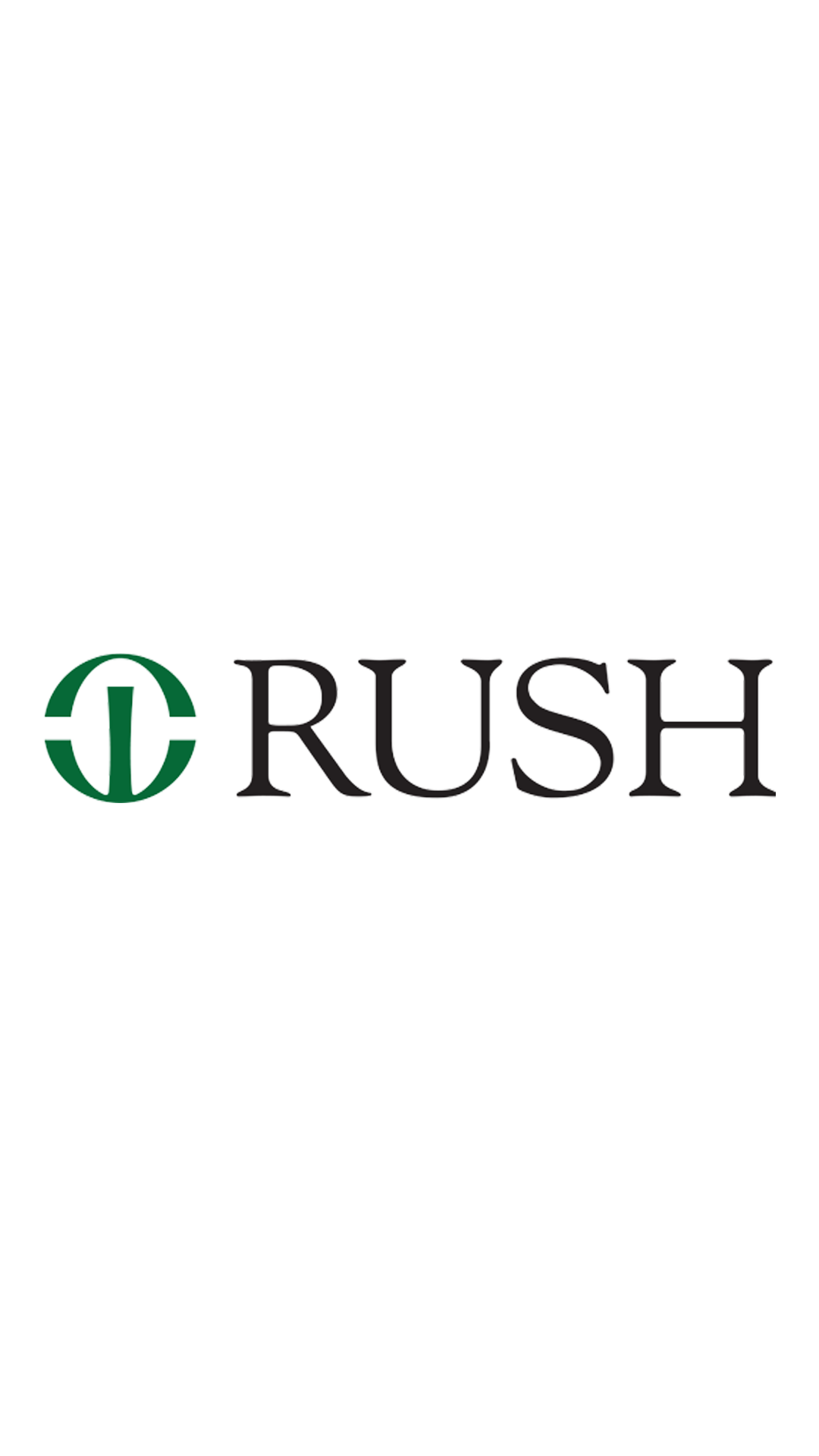 The Rush logo featuring a stylized green circular symbol with the letter R followed by black text spelling RUSH.