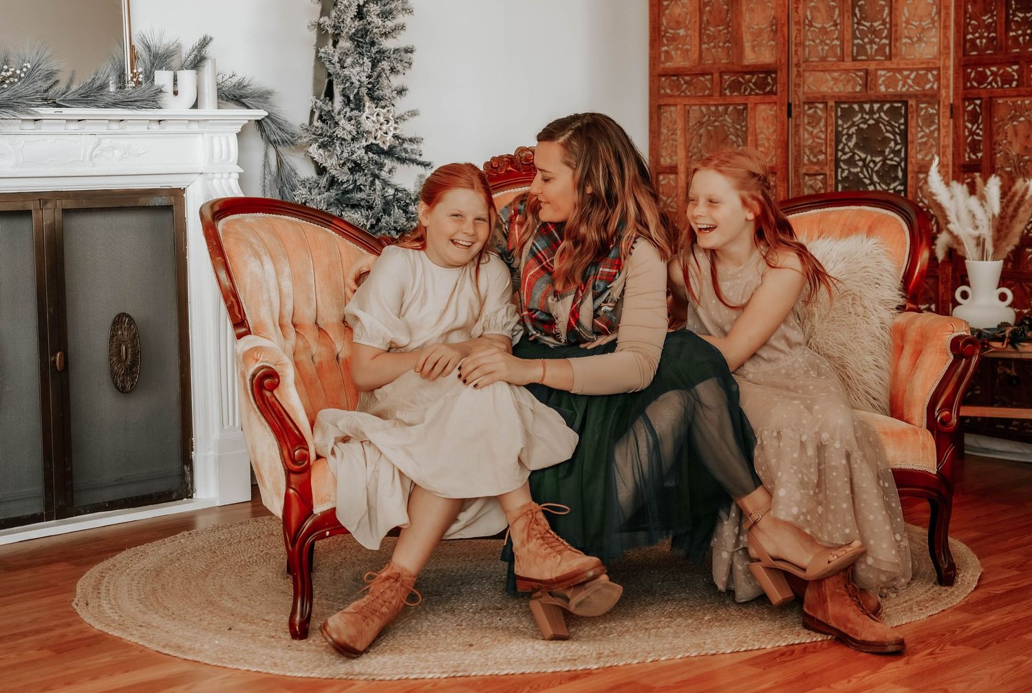 A series of cozy winter holiday photos featuring people in festive settings and decorative elements.