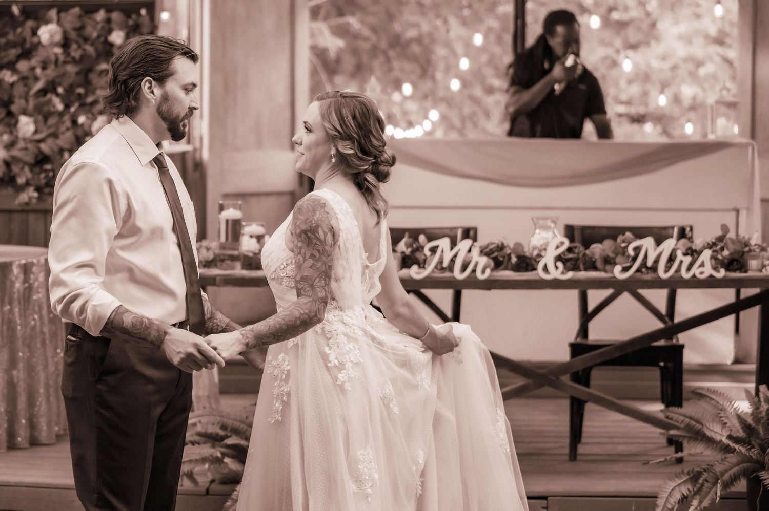 A collection of romantic wedding reception dance moments in black and white.