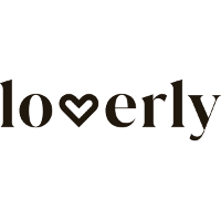 Loverly brand logo featuring the word loverly in dark brown serif font with a heart symbol replacing the letter v.