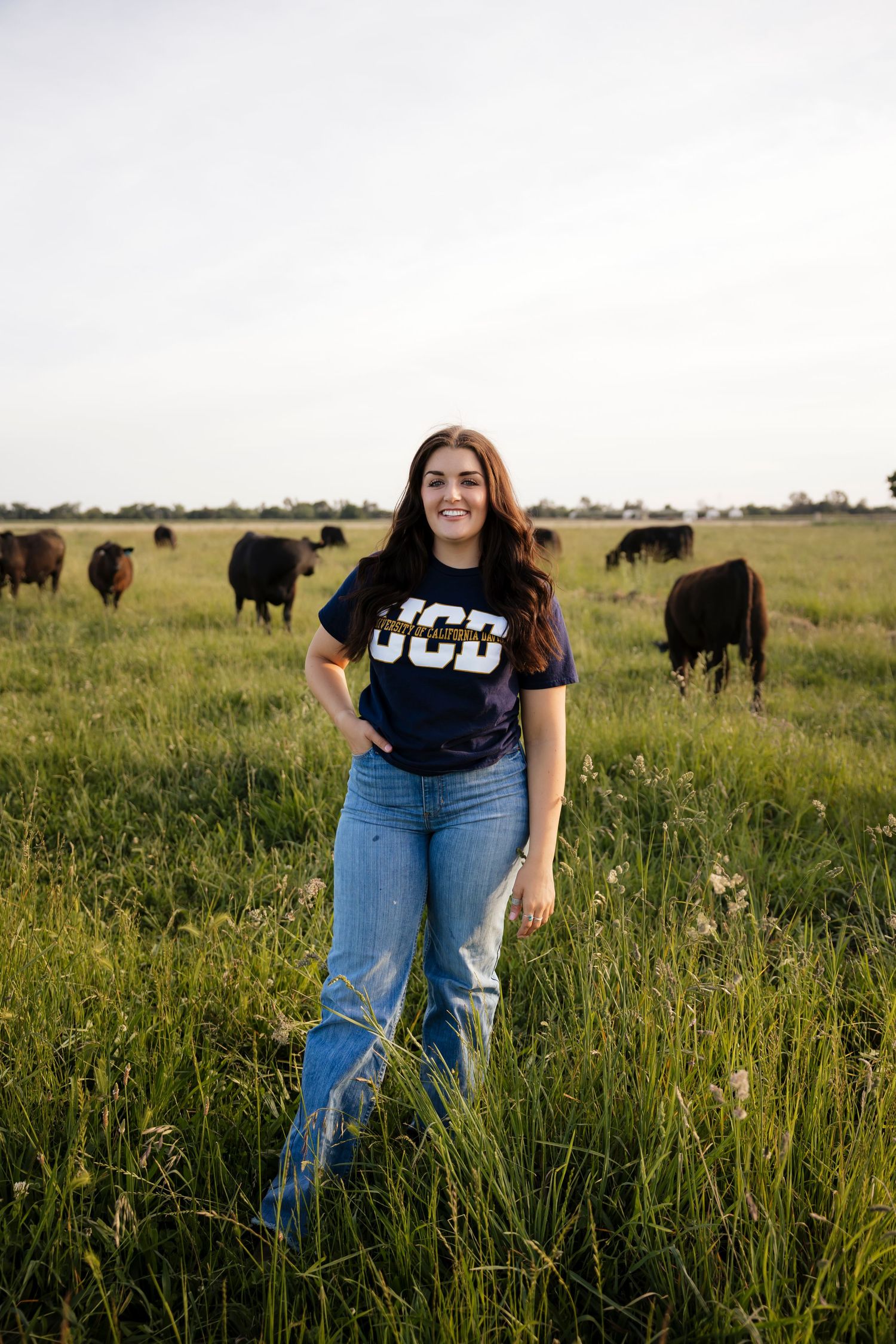 Candid moments photographed in a field with grazing cattle in the background.