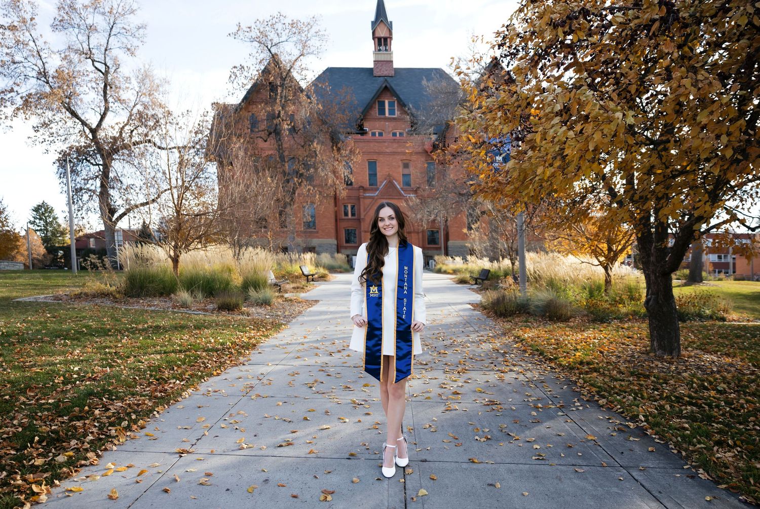 Montana State University senior posing for graduation portraits