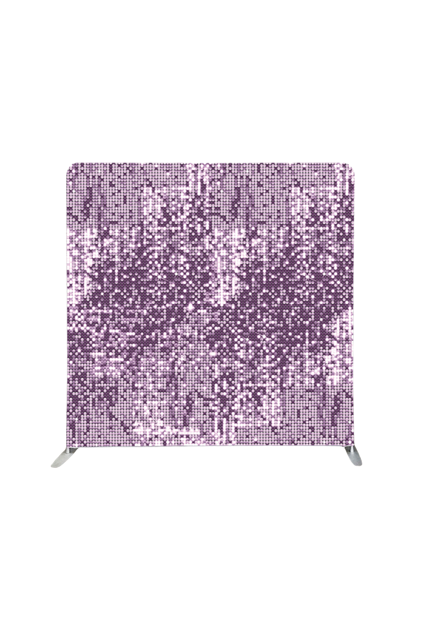 A shimmering pink sequin backdrop display panel with metallic shine and reflective texture.
